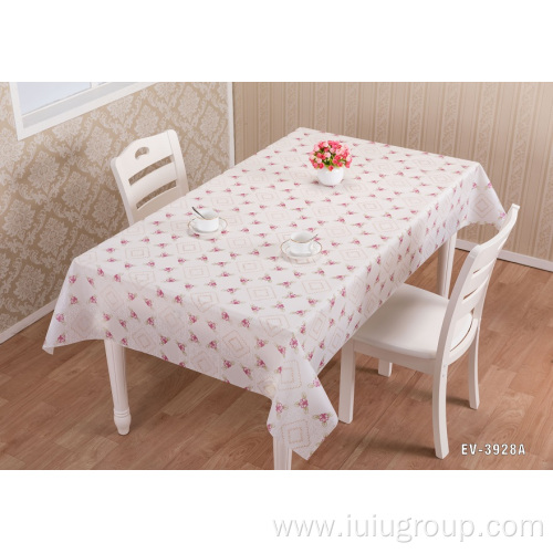 Floral Print PEVA Tablecloth with Lace Edge